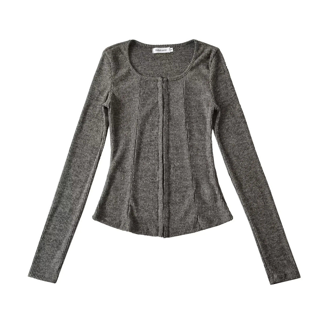 Square Neck Knotted Long Sleeve Knit Top and Fitted Bodycon Skirt Set for Women