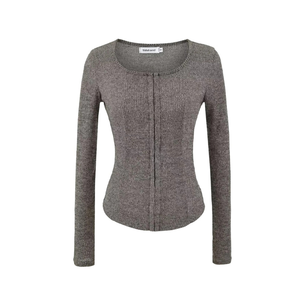 Square Neck Knotted Long Sleeve Knit Top and Fitted Bodycon Skirt Set for Women