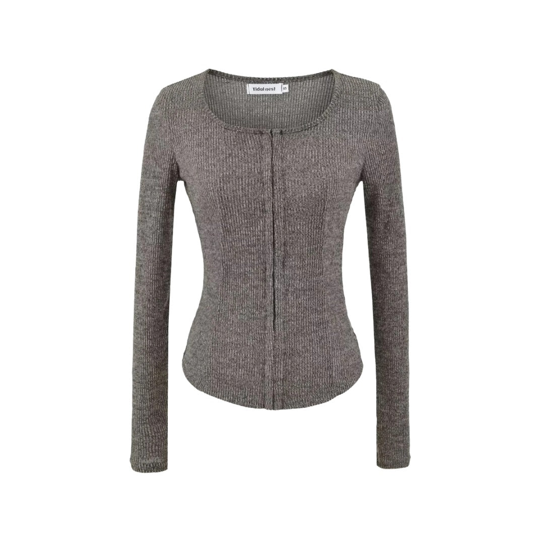 Square Neck Knotted Long Sleeve Knit Top and Fitted Bodycon Skirt Set for Women