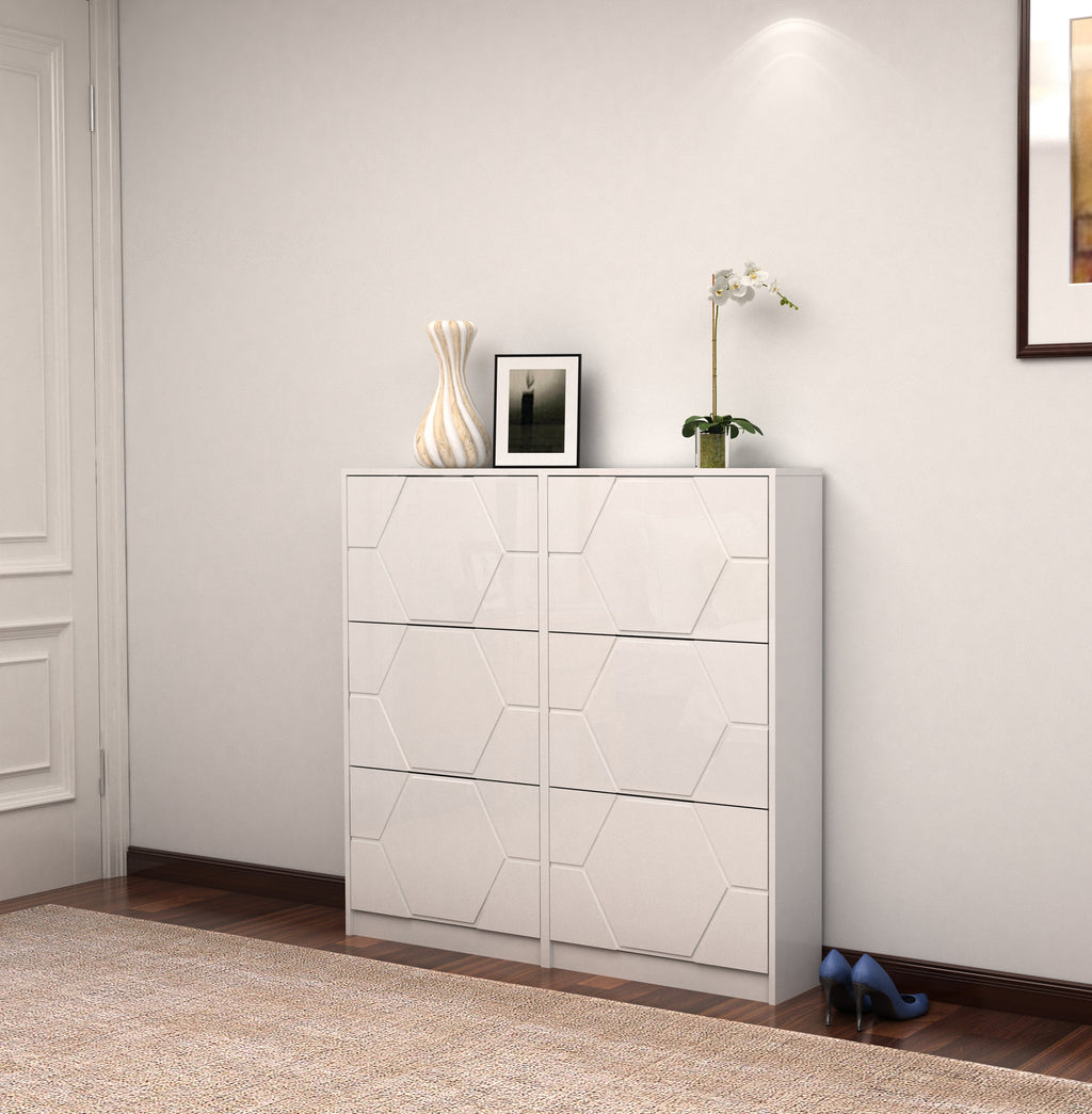 Armoire à chaussures d’entrée, organisateur de chaussures à 6 niveaux avec panneaux sculptés, armoire à chaussures verticale de meubles pour l’entrée de la porte d’entrée