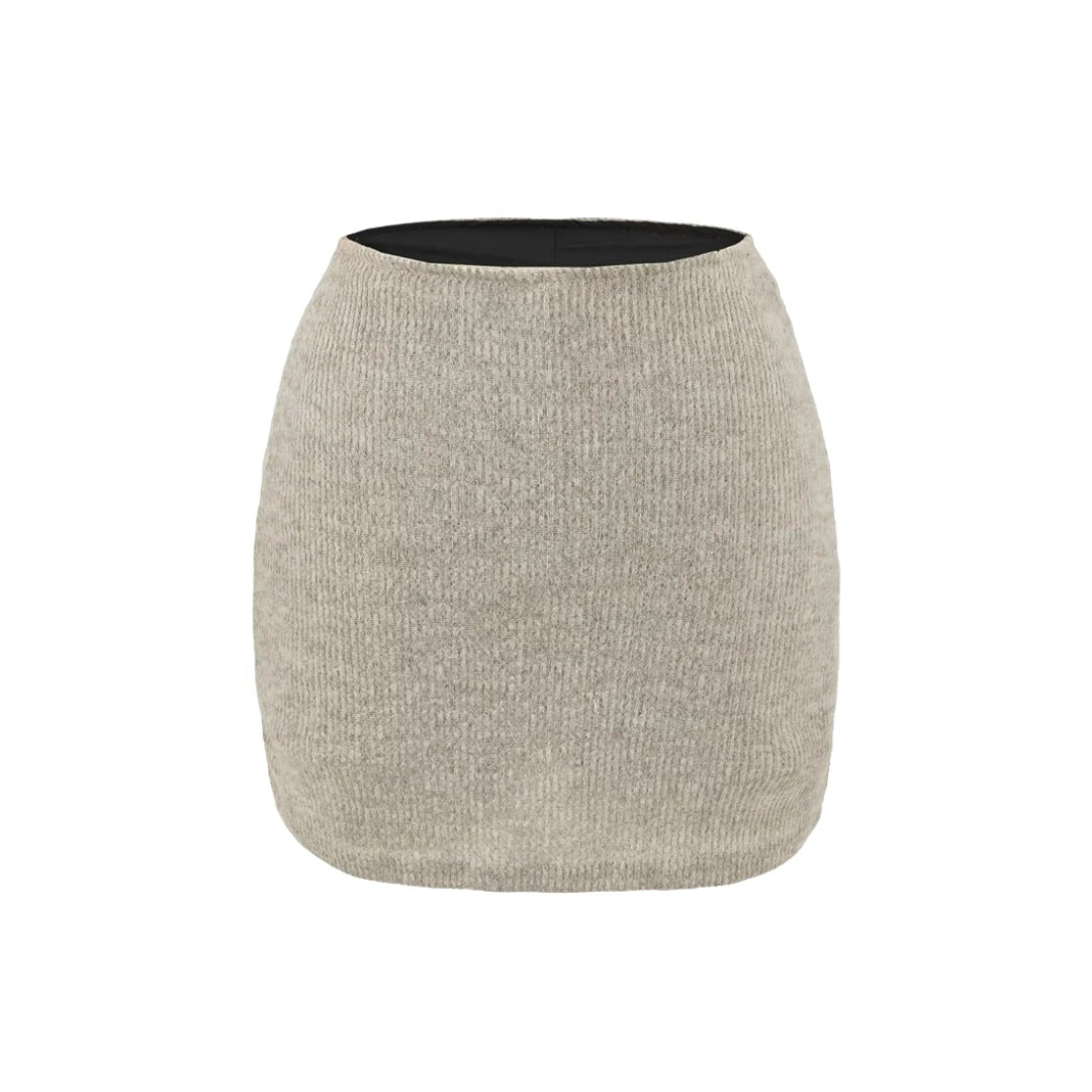 Square Neck Knotted Long Sleeve Knit Top and Fitted Bodycon Skirt Set for Women