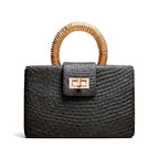 THE GRACIE Black & Gold Woven Buntal Straw Clutch Bag
