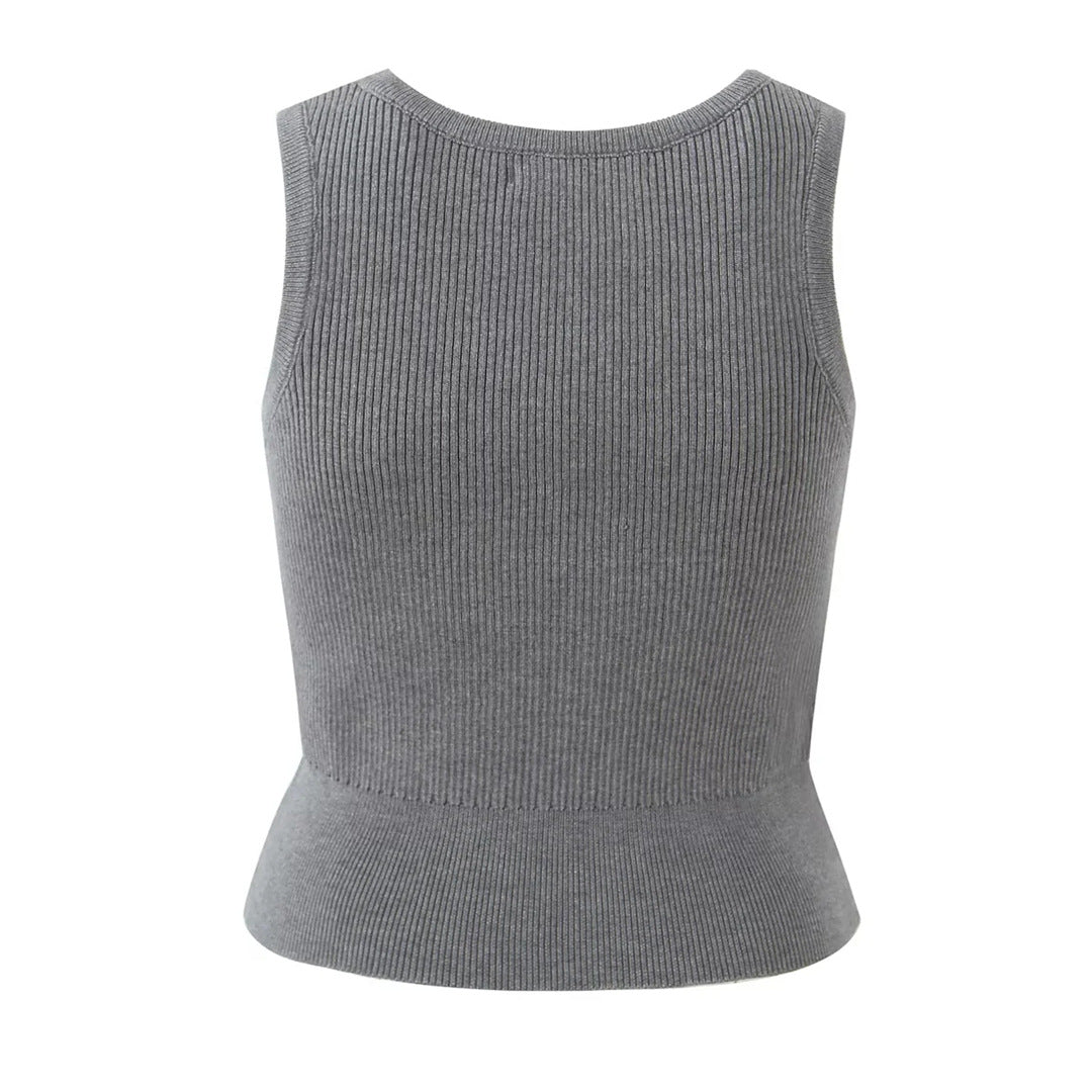 Knitted Long Sleeve Cardigan Women's Round Neck Sleeveless Vest Elastic Waist Drawstring Anti-See-Through Skirt 3-Piece Set