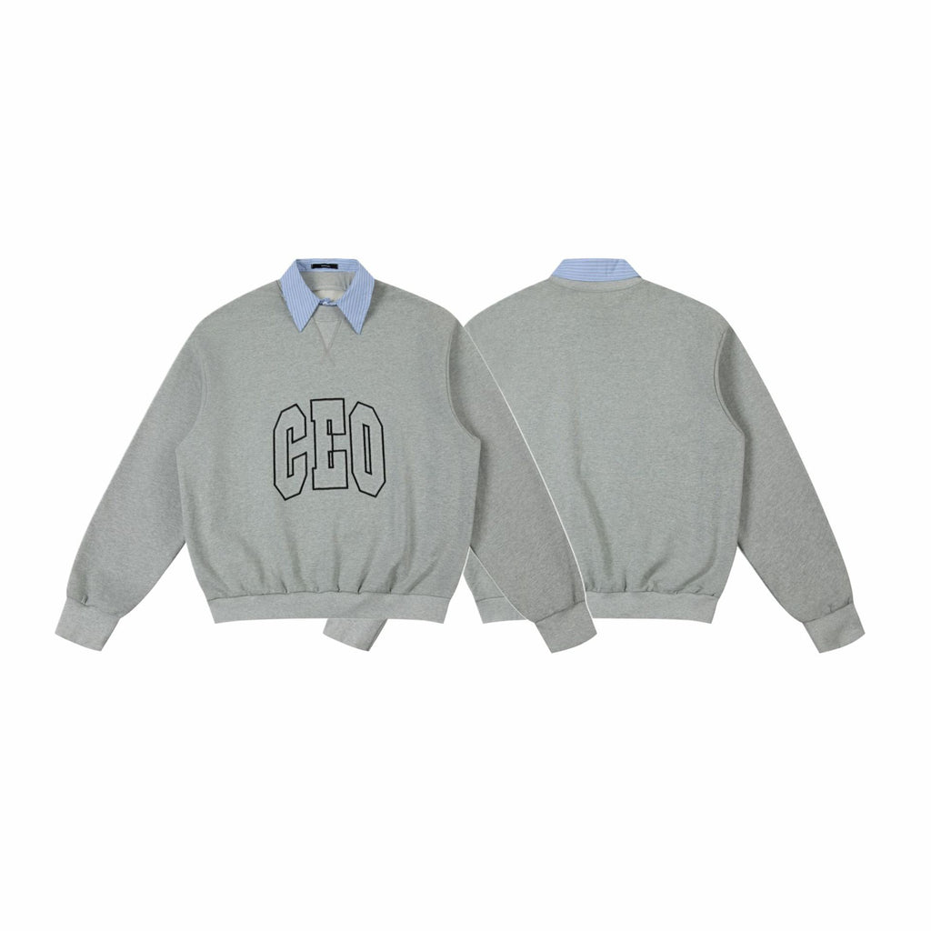 False Two-Piece Collage Shirt Collar Design Loose Unisex Hoodie