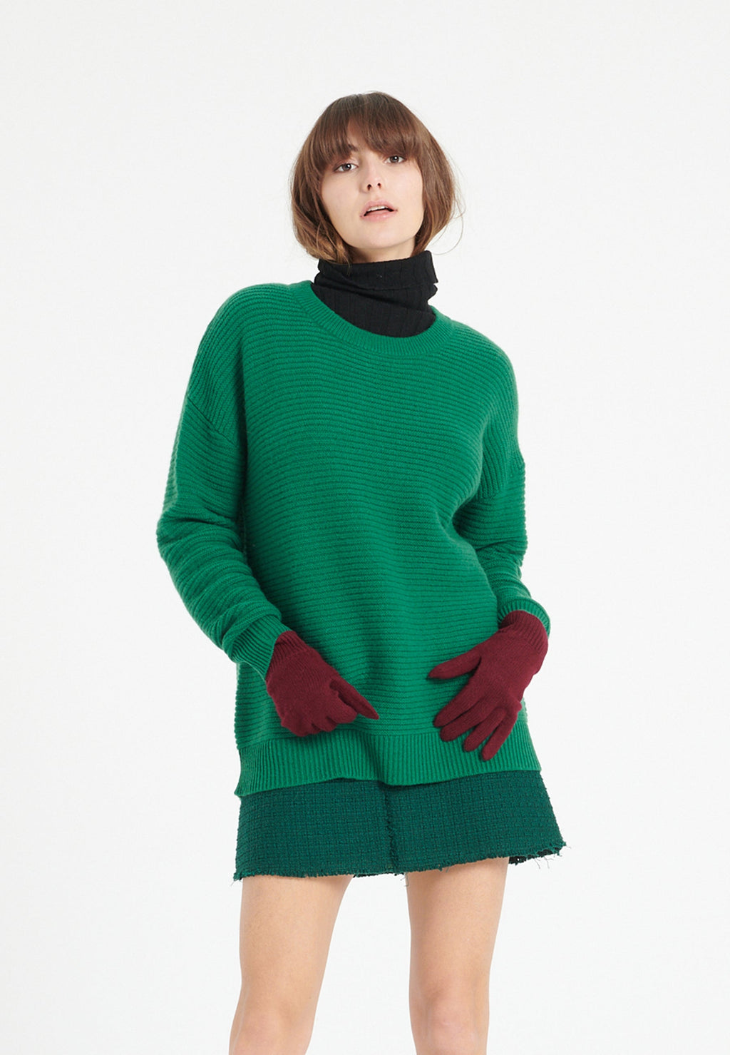 Pull col rond cachemire 4 fils vert émeraude femme - LILLY 30