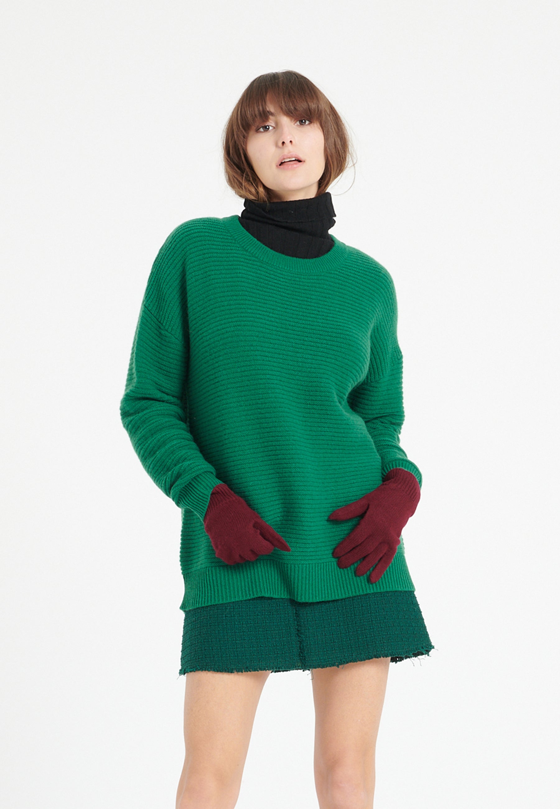 Pull col rond cachemire 4 fils vert émeraude femme - LILLY 30