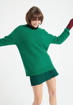 Pull col rond cachemire 4 fils vert émeraude femme - LILLY 30