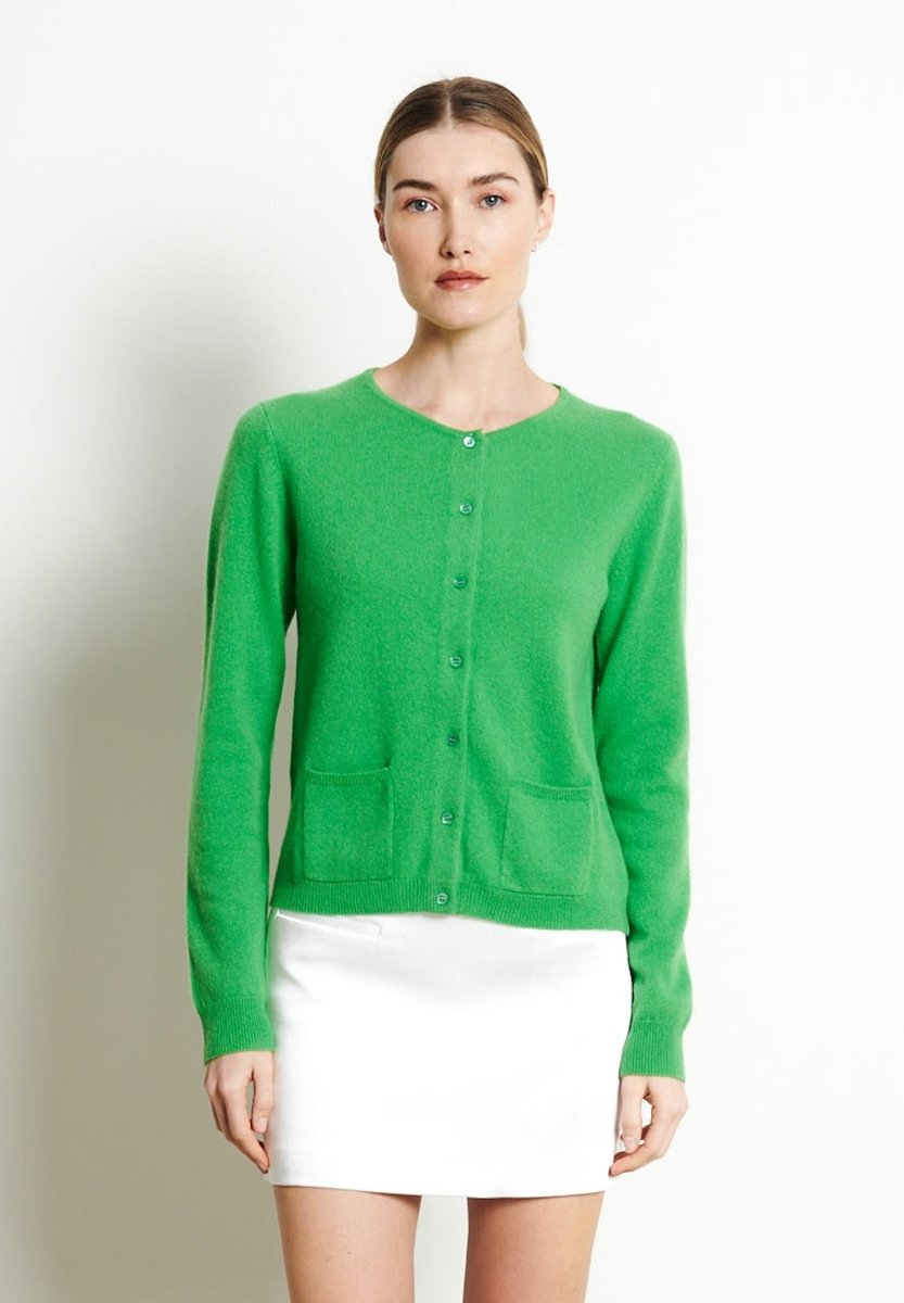 Cardigan col rond cachemire vert pomme femme - LILLY 4B