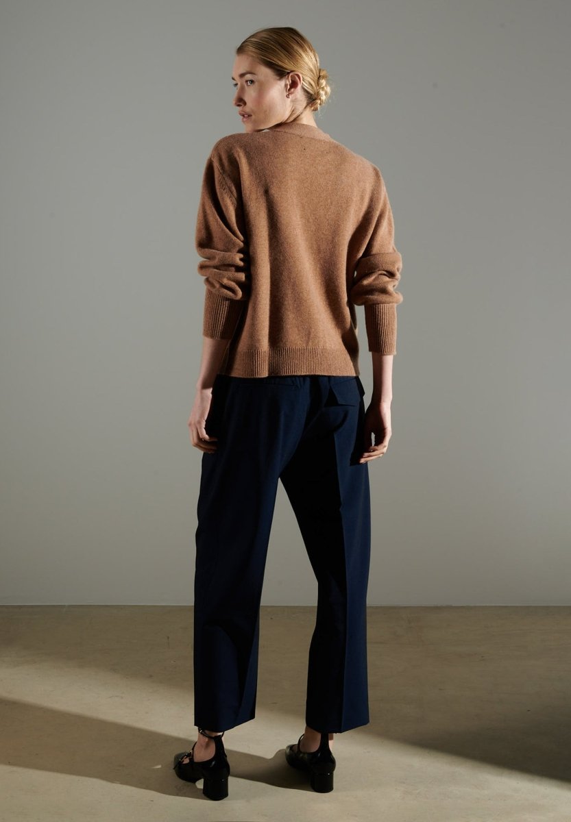 Cardigan col V cachemire 4 fils camel femme - NAMI 1