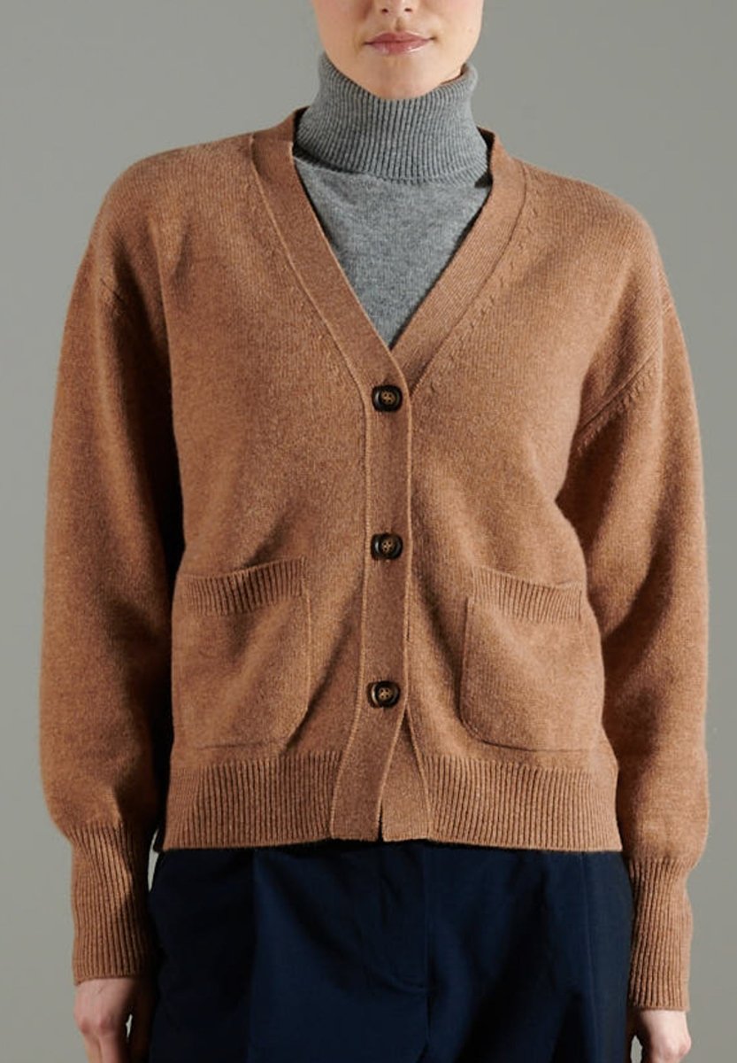 Cardigan col V cachemire 4 fils camel femme - NAMI 1