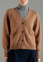 Cardigan col V cachemire 4 fils camel femme - NAMI 1