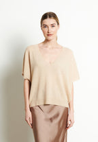 Pull col V cachemire beige femme - RIA 25