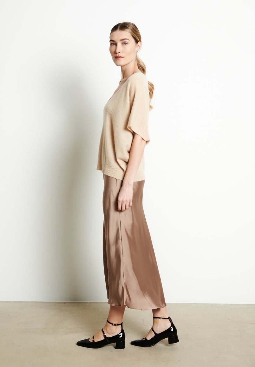 Pull col V cachemire beige femme - RIA 25