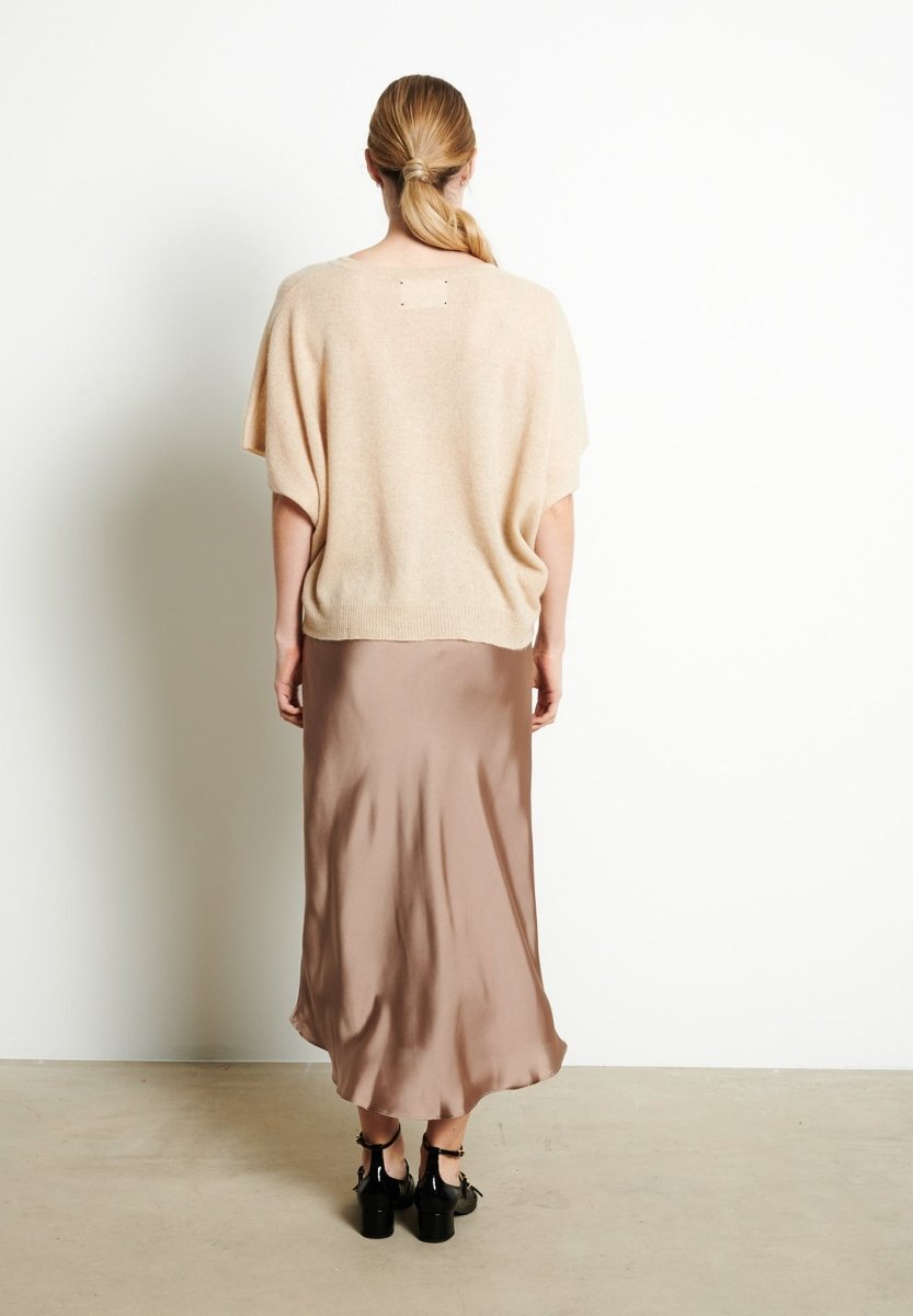 Pull col V cachemire beige femme - RIA 25