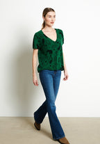 T-shirt col V cachemire vert émeraude/imprimé femme - RIA 6