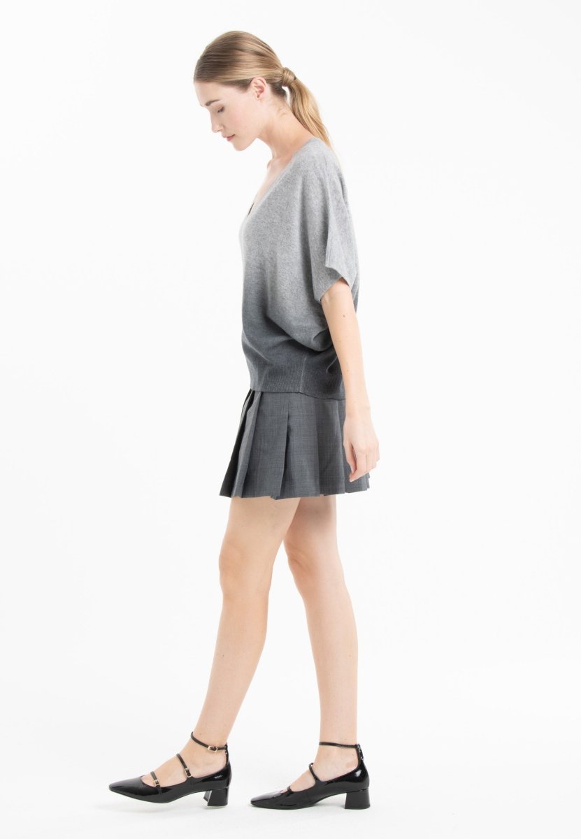 Pull col V cachemire gris clair/gris anthracite femme - RIA 7B